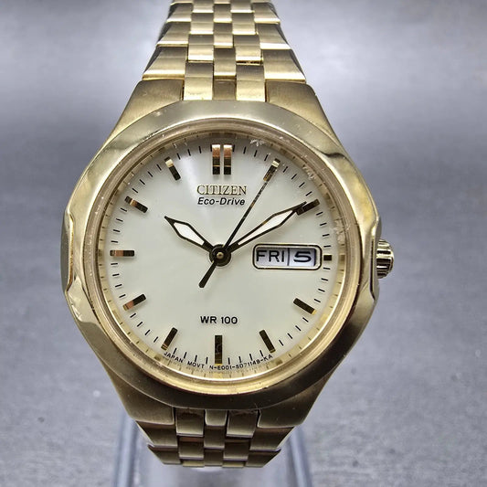 Citizen Eco-Drive Croso Watch Women 27mm Cream Dial Gold Daydate Round Runs JP0