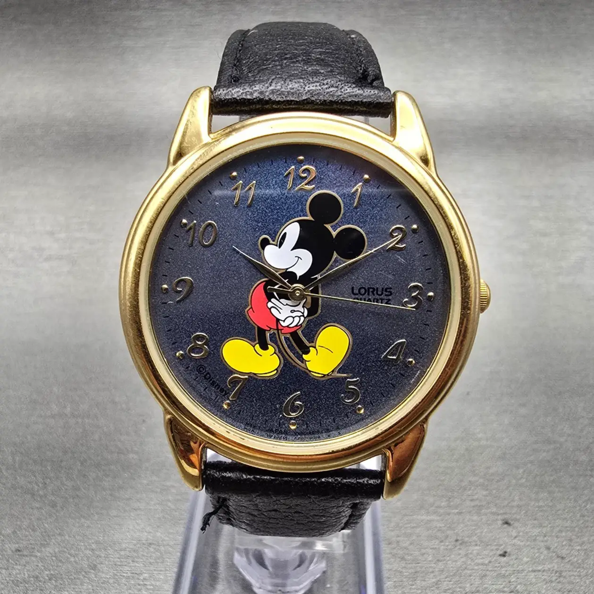 Seiko Lorus Mickey Mouse Watch Men 36mm Blue Dial Gold Tone V501-9A80 New Batt0