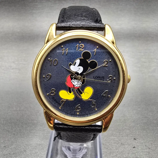 Seiko Lorus Mickey Mouse Watch Men 36mm Blue Dial Gold Tone V501-9A80 New Batt0