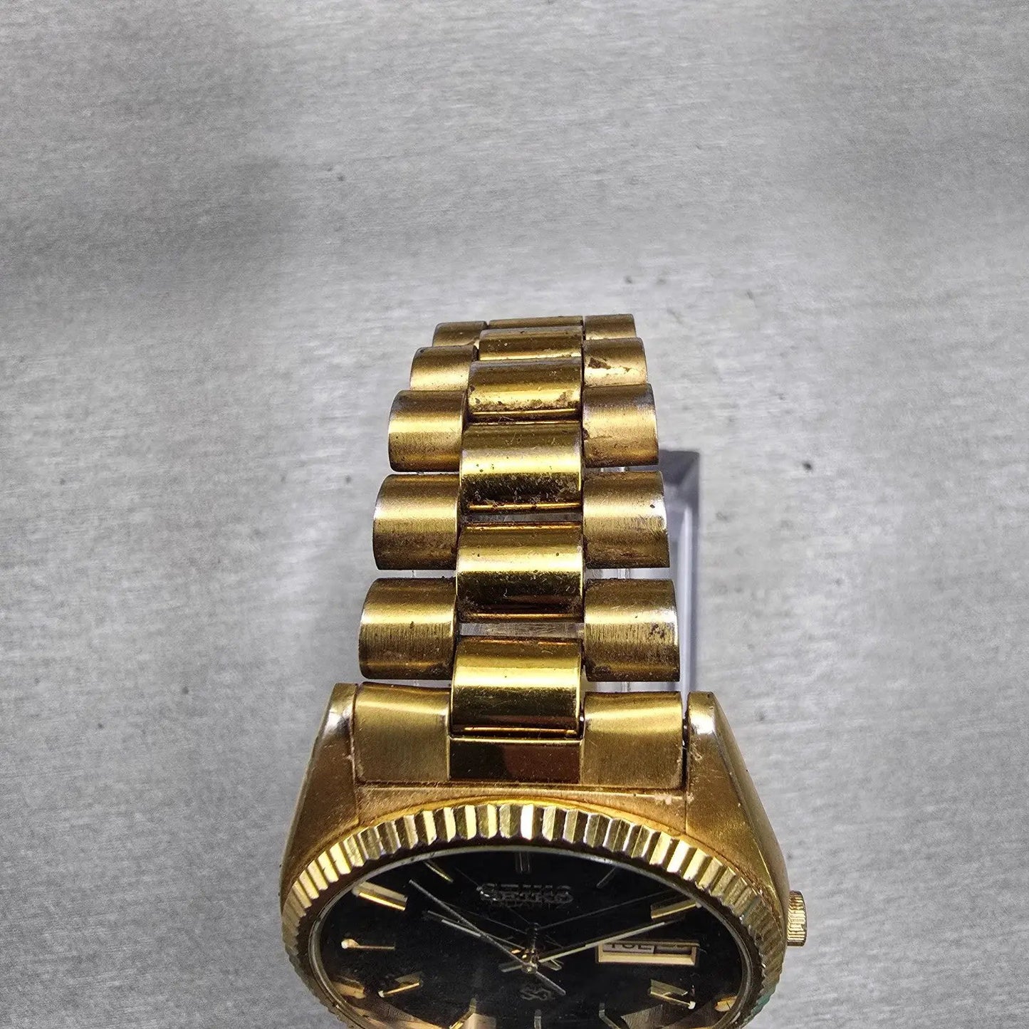 Seiko President Watch Men 36mm Black Dial Gold Tone Daydate 5Y23-8A60 New Batt4