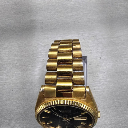 Seiko President Watch Men 36mm Black Dial Gold Tone Daydate 5Y23-8A60 New Batt4