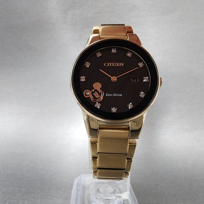 Citizen EcoDrive Mickey Mouse Watch Women 29mm Black Dial Rose Gold Date Runs5