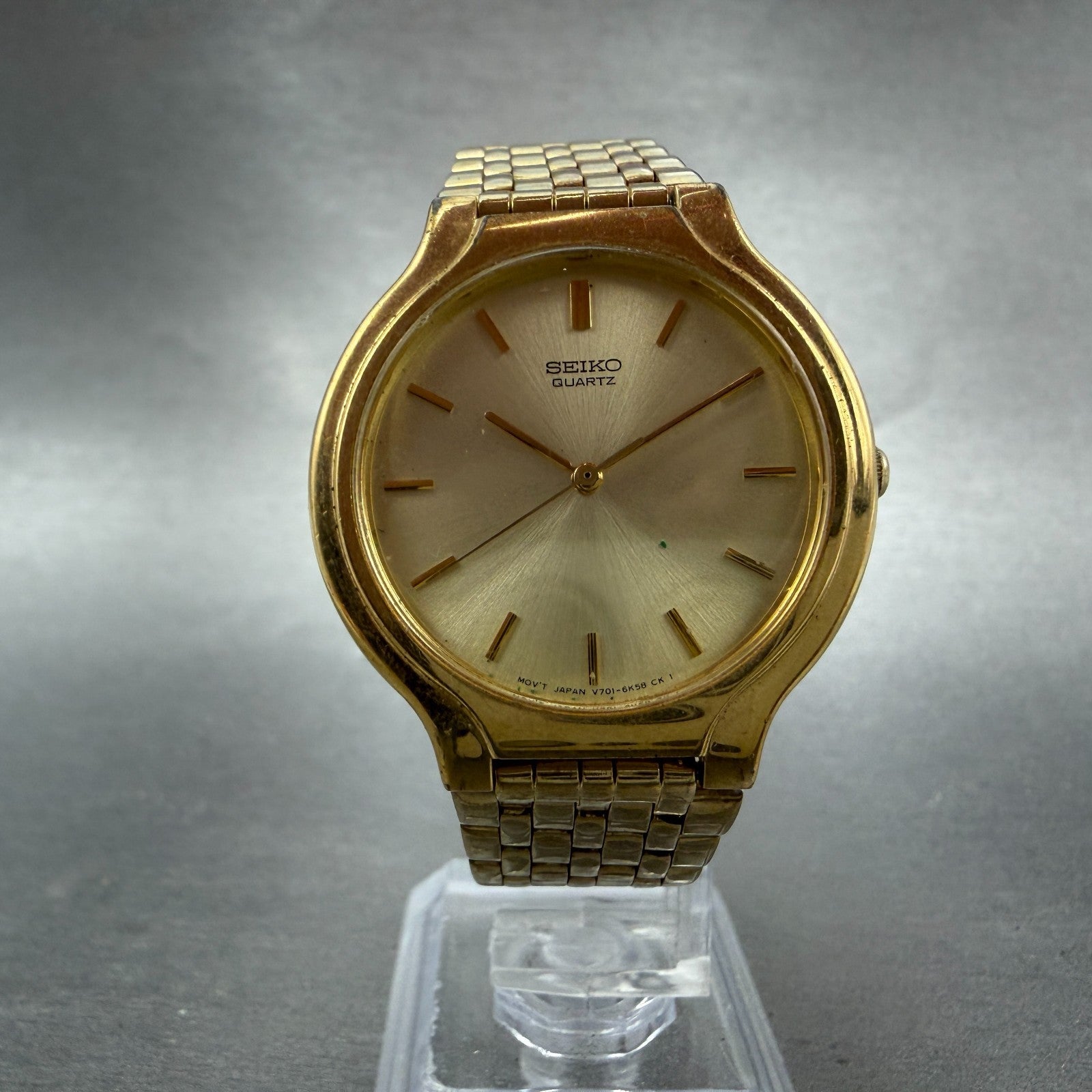 Seiko Watch Men 34mm Champagne Dial Gold Tone Round Vintage V701-6K69 PARTS6