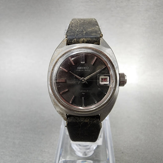 Seiko Matic Lady Watch Women 23mm Black Dial Silver Tone Automatic 2517-0210