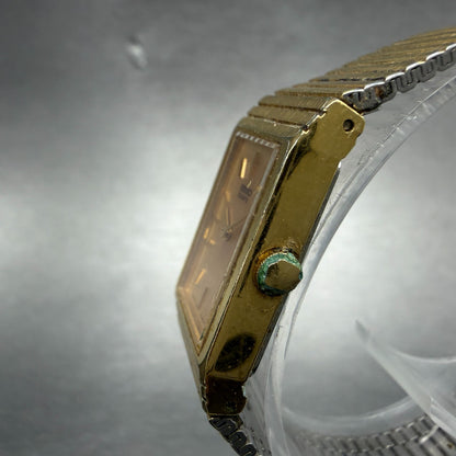 Seiko Tank Watch Women 17mm Gold Dial Gold Tone 1400-5070 Rectangle New Battery2