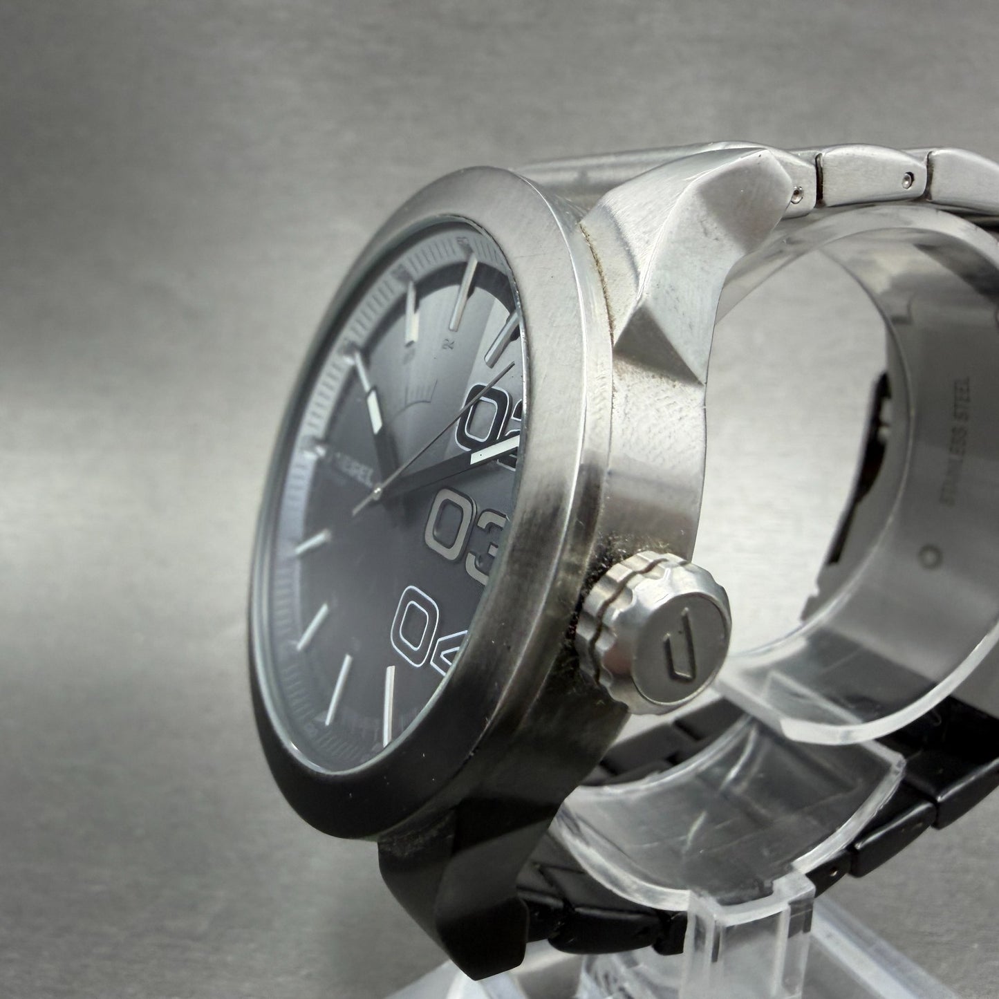 Diesel Double Down Watch Men 46mm Black Silver Round DZ-1679 New Battery3