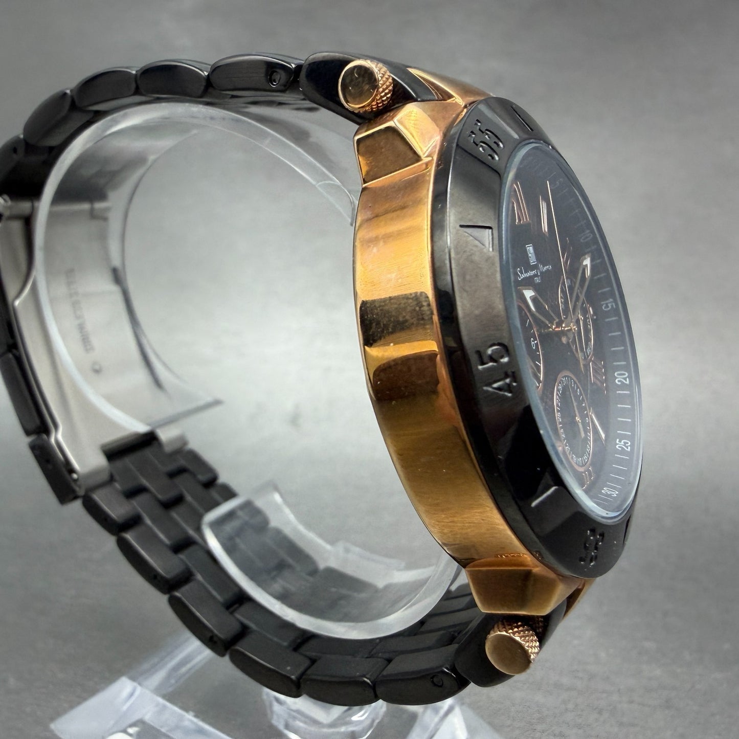 Salvatore Marra Watch Men 43mm Black Dial Rose Gold Daydate Round New Battery3