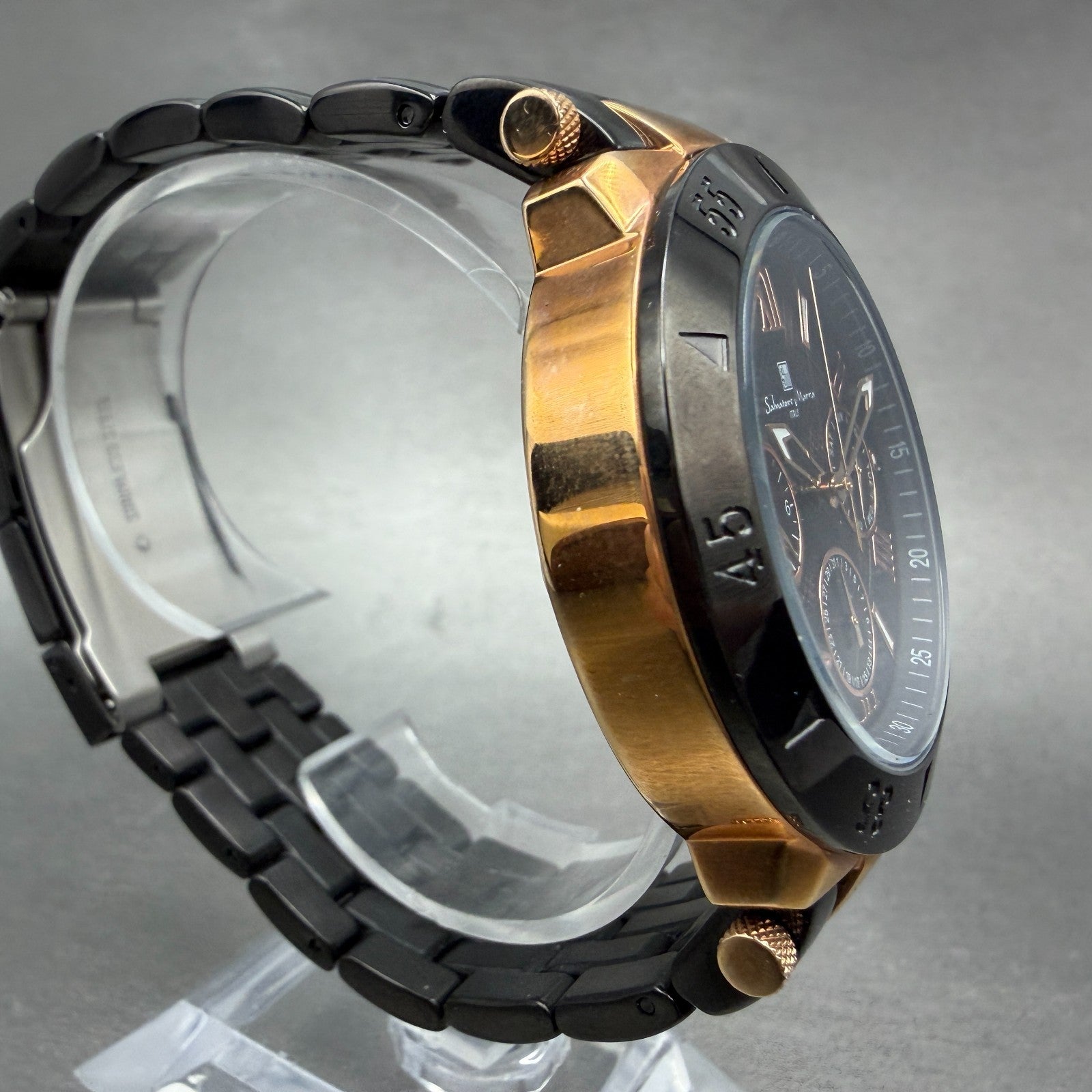 Salvatore Marra Watch Men 43mm Black Dial Rose Gold Daydate Round New Battery3