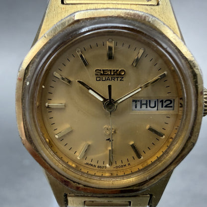Seiko SQ Watch Women 23mm Champagne Dial Gold Tone Daydate 8523-0040 New Battery1