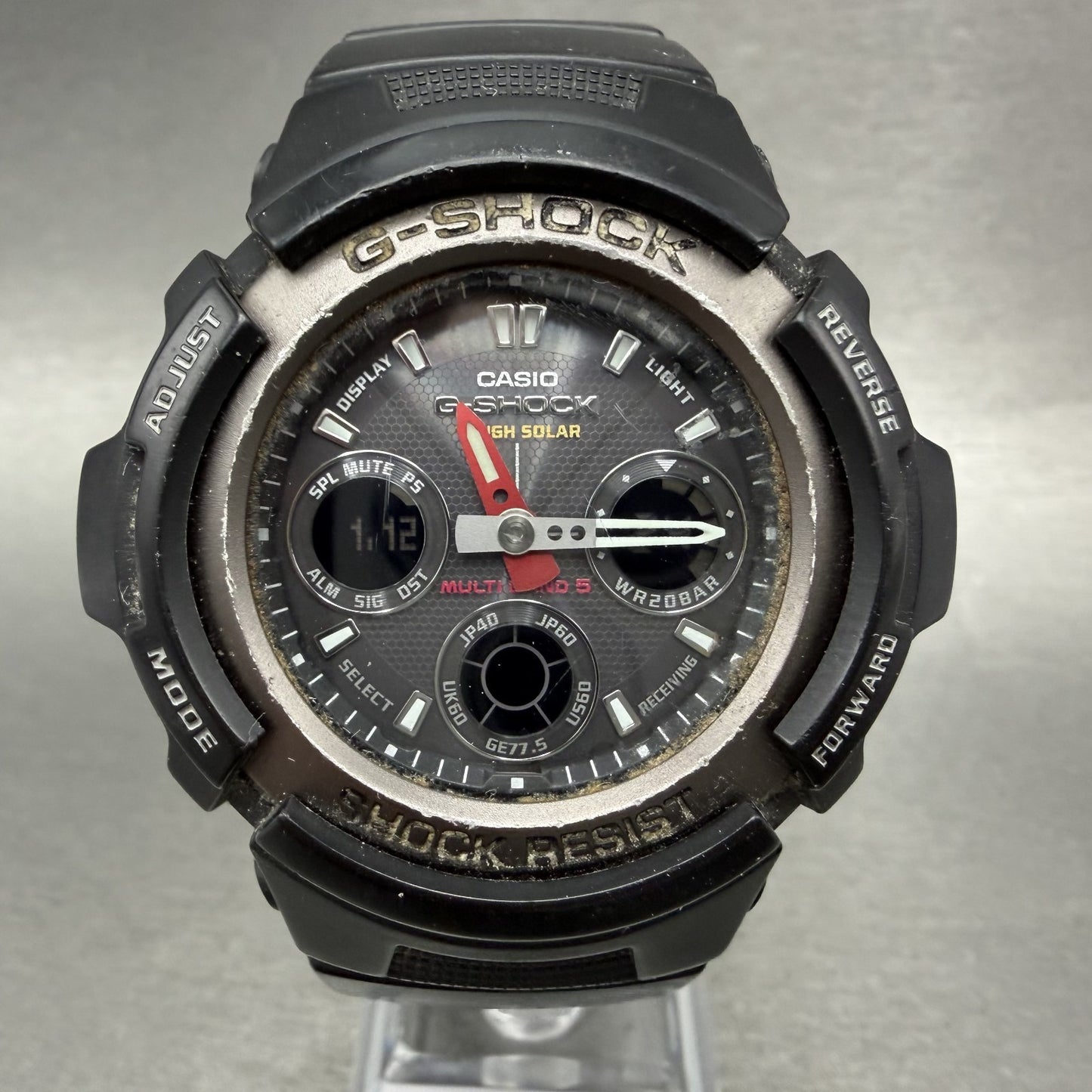 Casio GShock AWG101 Watch Men 48mm Gray Dial Black Alarm Chrono Solar Works0