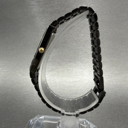 Seiko Half Moon Watch Women 17mm Gold Dial Gold & Black Tone 2P205K02 New Batt6