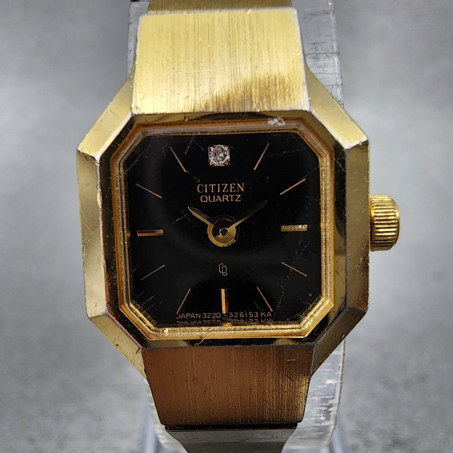 Citizen CQ Watch Women 17mm Black Dial Gold Tone Octagon 3220321634 New Batt1