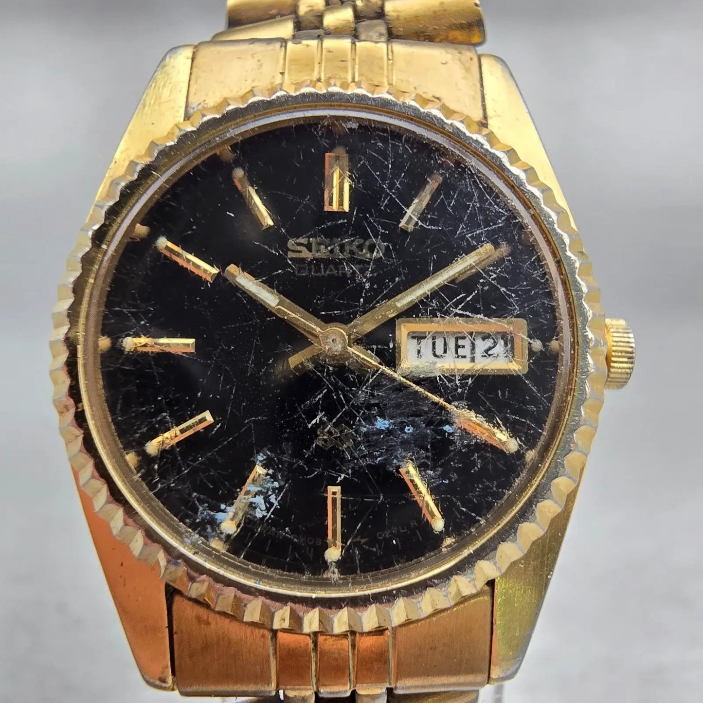 Seiko Watch Women 23mm Black Dial Gold Tone Daydate Round 3Y03-0169 New Battery1
