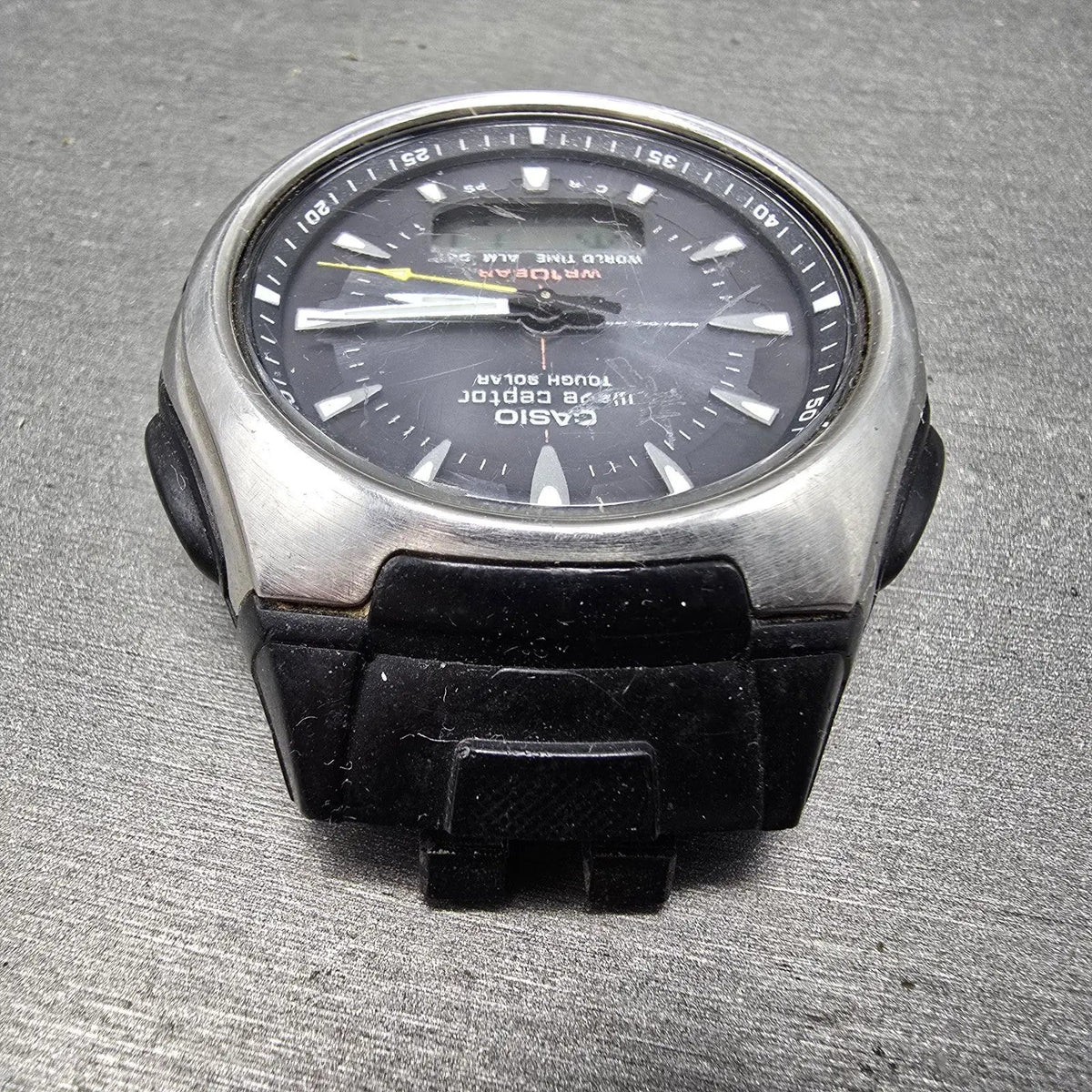 Casio Wave Ceptor Watch Men 43mm Black Dial Silver Analog Digital Solar WVA-430J4