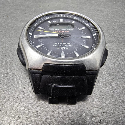 Casio Wave Ceptor Watch Men 43mm Black Dial Silver Analog Digital Solar WVA-430J4