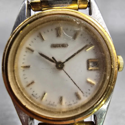 Seiko Watch Women 24mm White Dial Two Tone Date Round 7N82-0399 New Battery VTG1