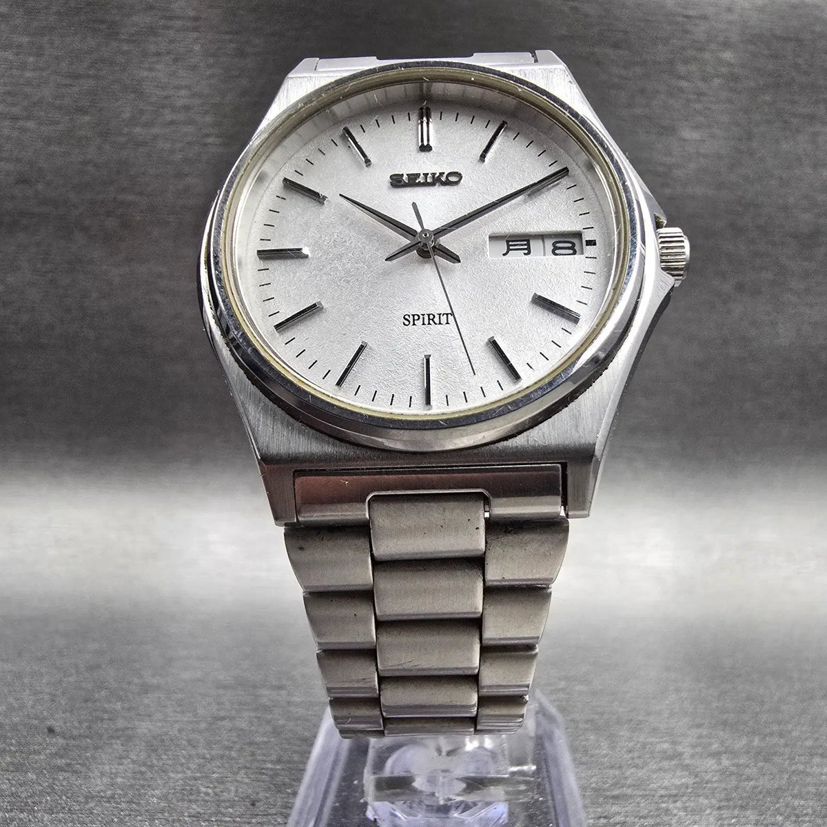 Seiko Spirit Watch Men 35mm Silver Dial Silver Tone Daydate 7N43-7180 New Batt5
