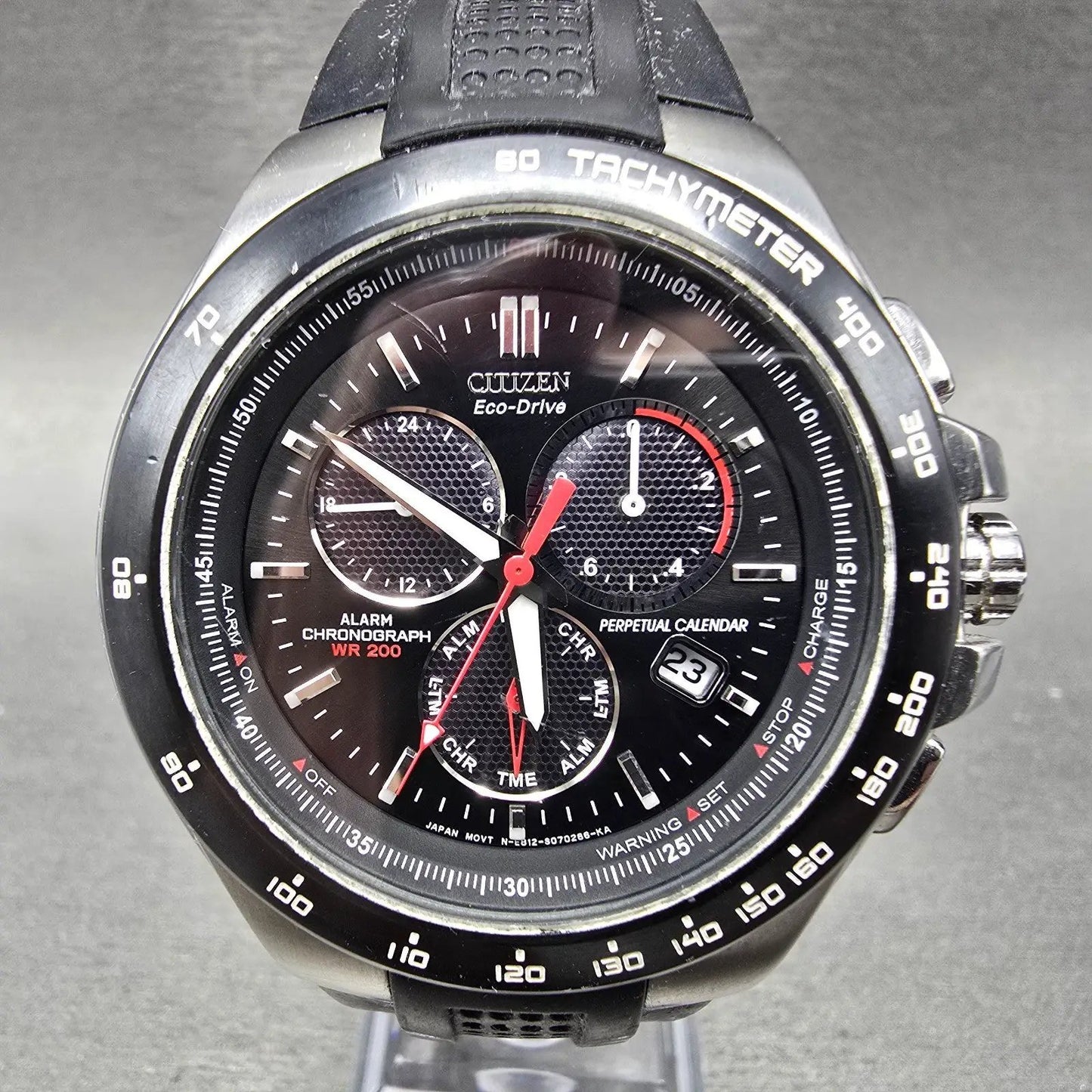 Citizen Eco-Drive Chronograph Watch Men 45mm Black Dial Steel Date Round Works0
