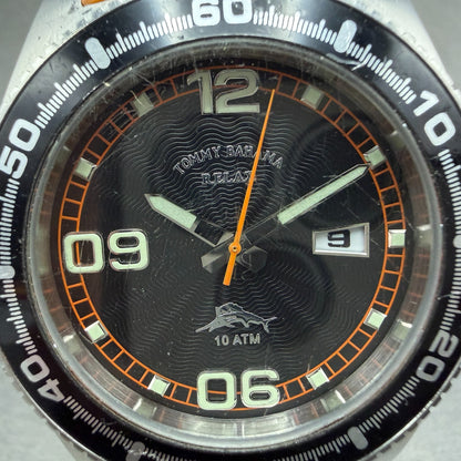 Tommy Bahama Relax Dive Watch Men 43mm Black Dial Steel Date Round New Battery1