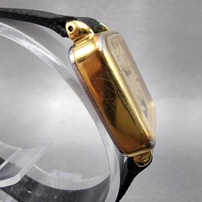 Seiko Watch Women 21mm Analog Digital Gold Tone Rectangle Champagne Dial New Bat3