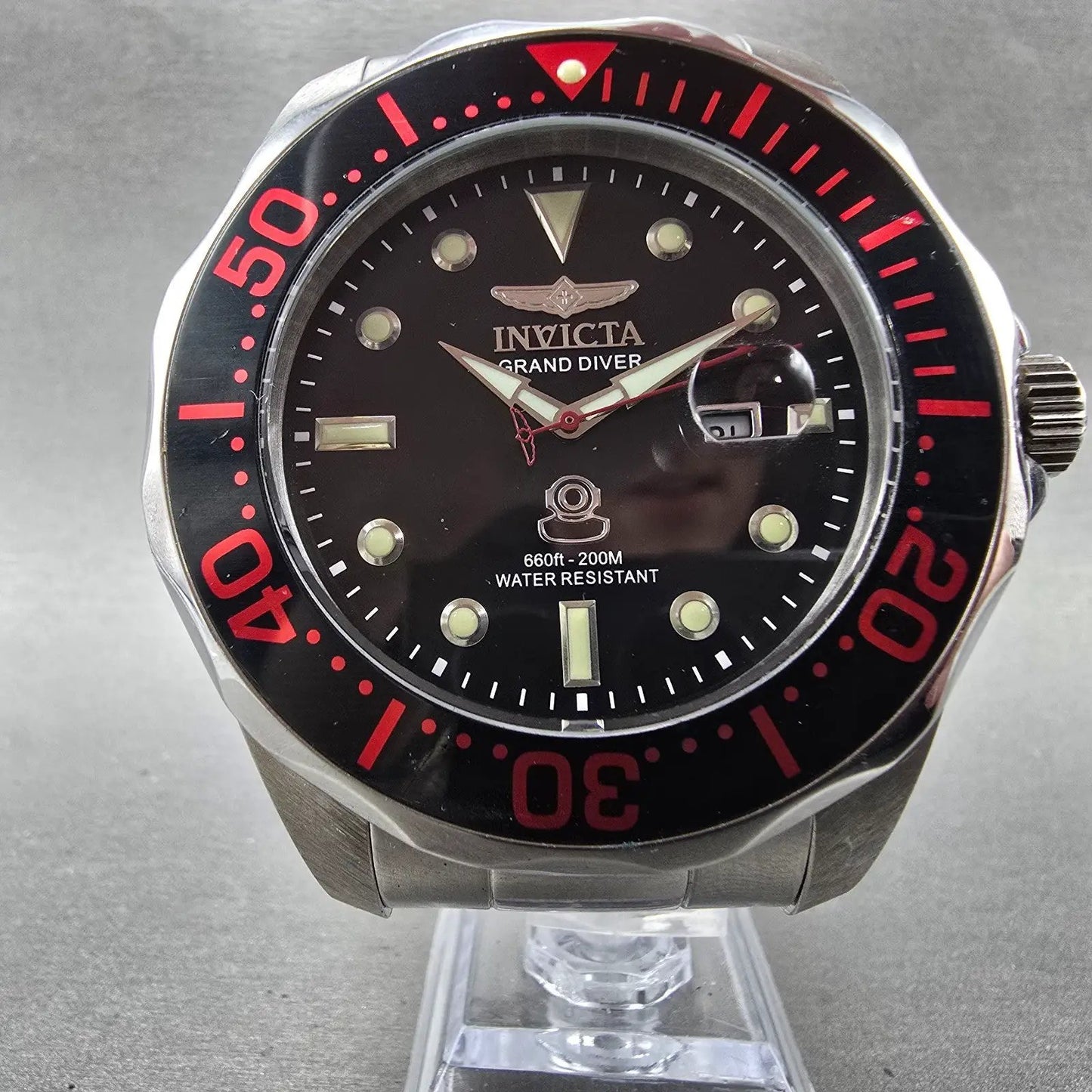 Invicta Grand Diver Watch Men 54mm Black Dial Silver Tone Date 14652 New Battery5