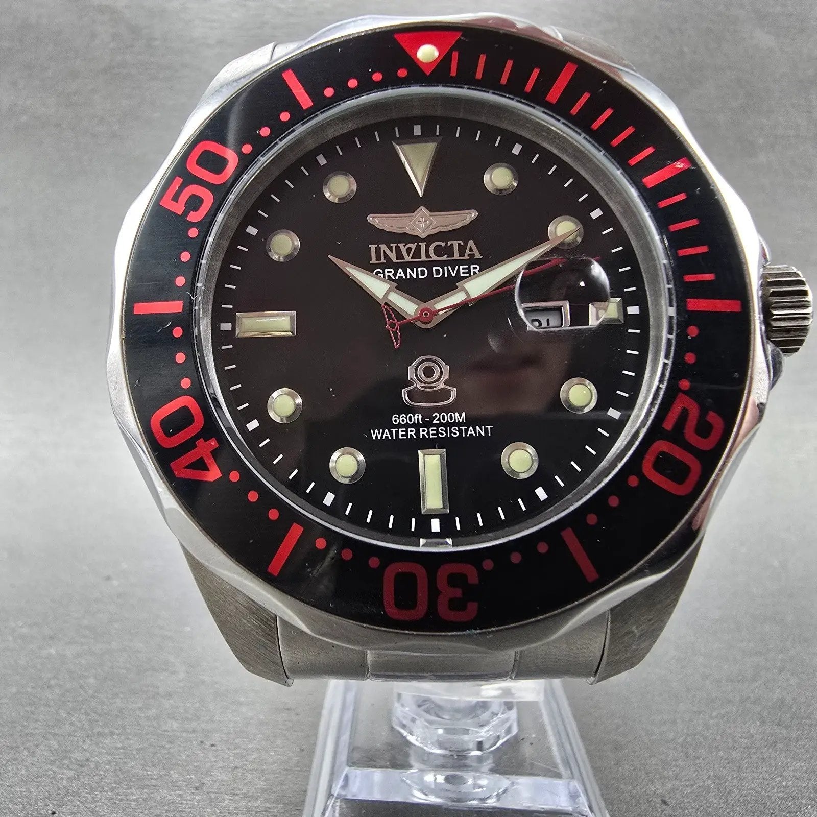 Invicta Grand Diver Watch Men 54mm Black Dial Silver Tone Date 14652 New Battery5