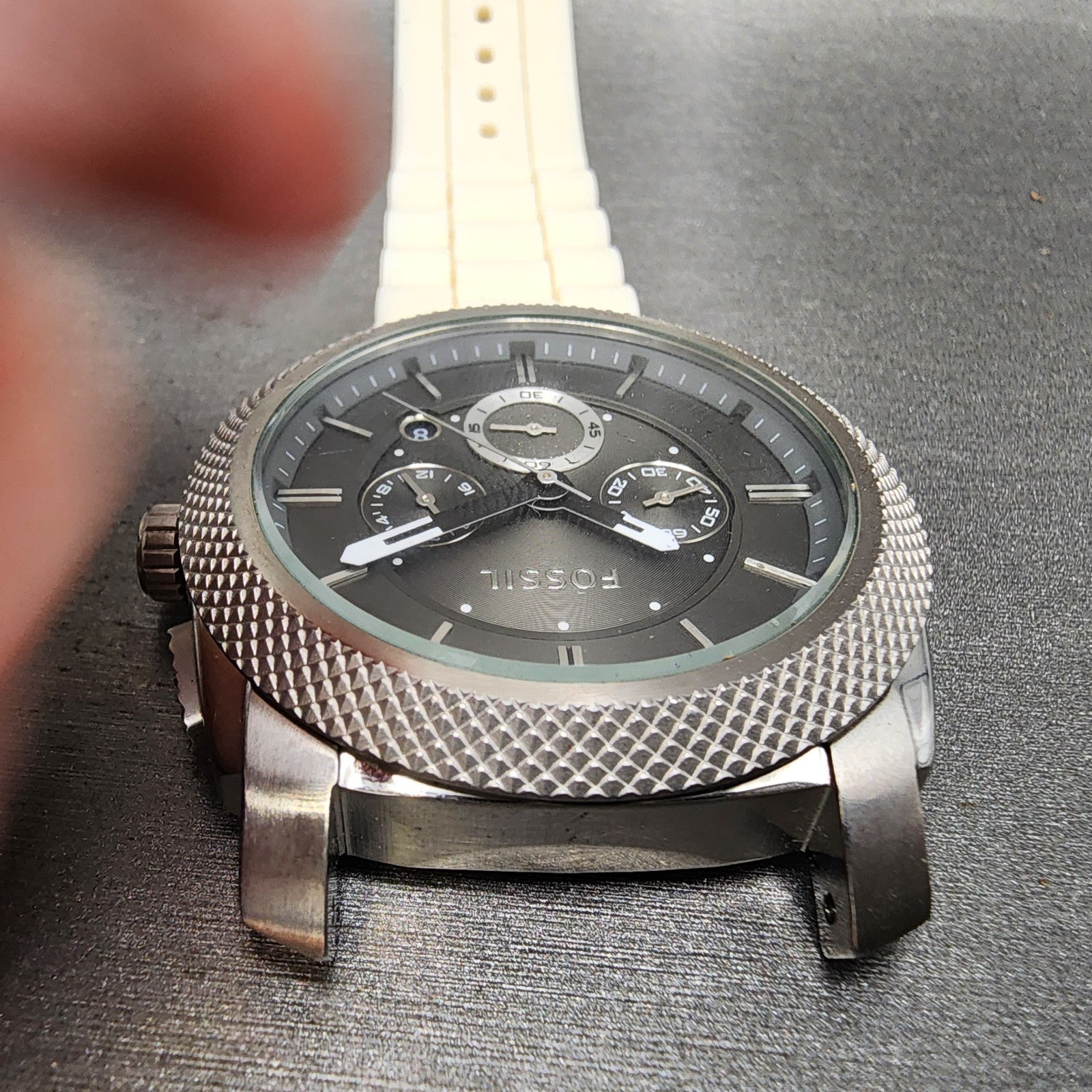 Fossil Machine Chronograph Watch Men 45mm Gray Dial Silver Tone FS4553 PARTS5