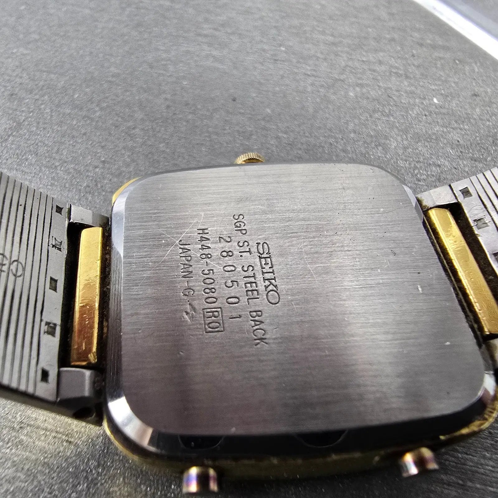 Seiko Analog Digital Watch Men 30mm Champagne Dial Gold Tone H448-5080 PARTS10
