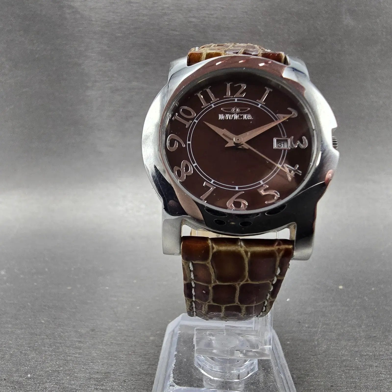 Invicta Watch Women 33mm Brown Dial Silver Tone Date Round 5609 New Battery5