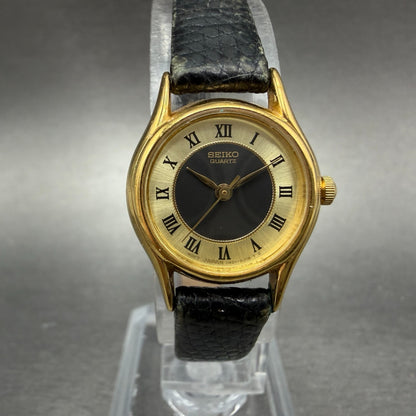 Seiko Watch Women 21mm Black Dial Gold Tone Round 1n01-0e20 New Battery Vintage0