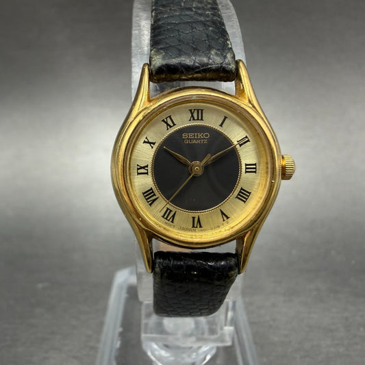 Seiko Watch Women 21mm Black Dial Gold Tone Round 1n01-0e20 New Battery Vintage0