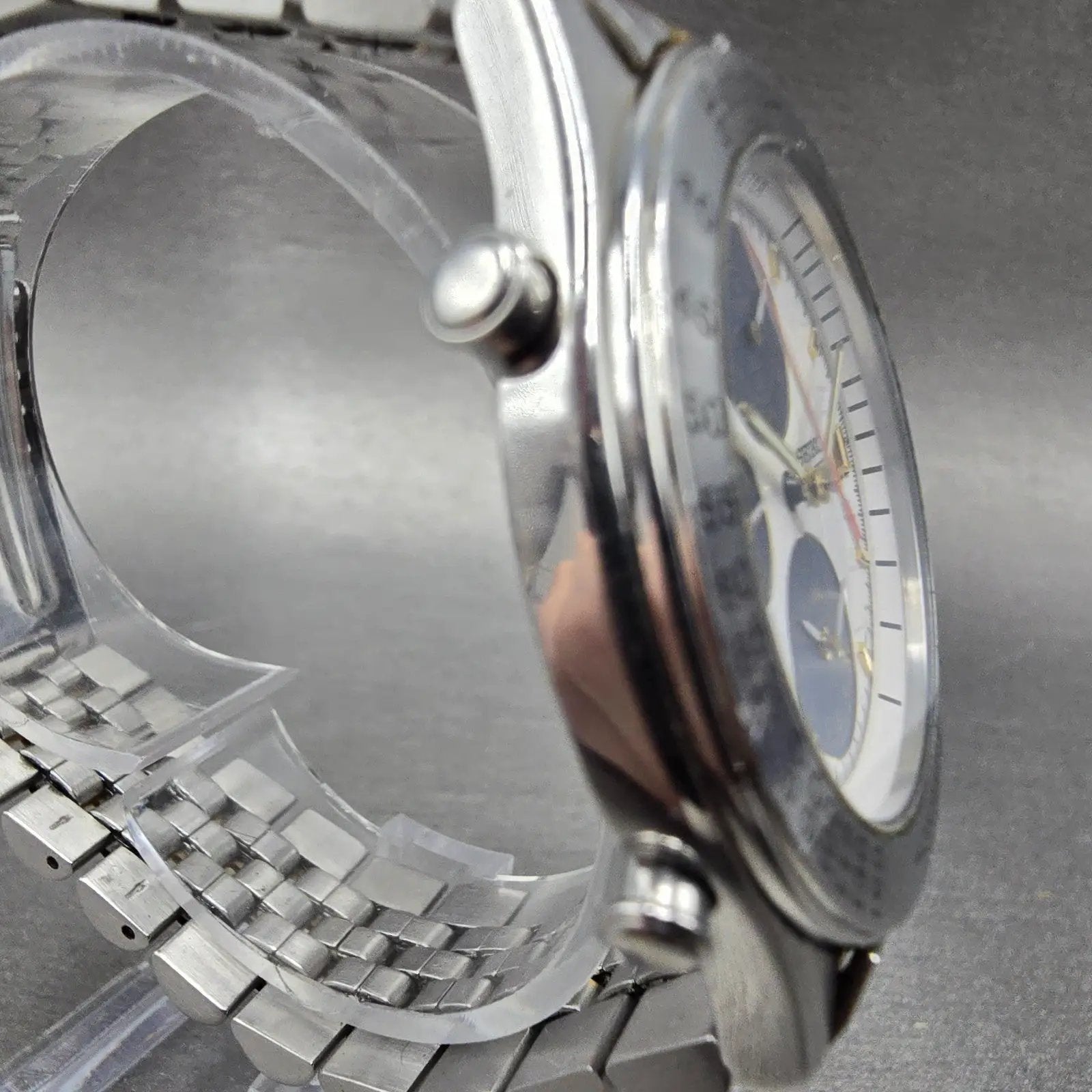 Seiko Chronograph Watch Men 40mm White Dial Two Tone Alarm Date 7T42-7A40 PARTS4