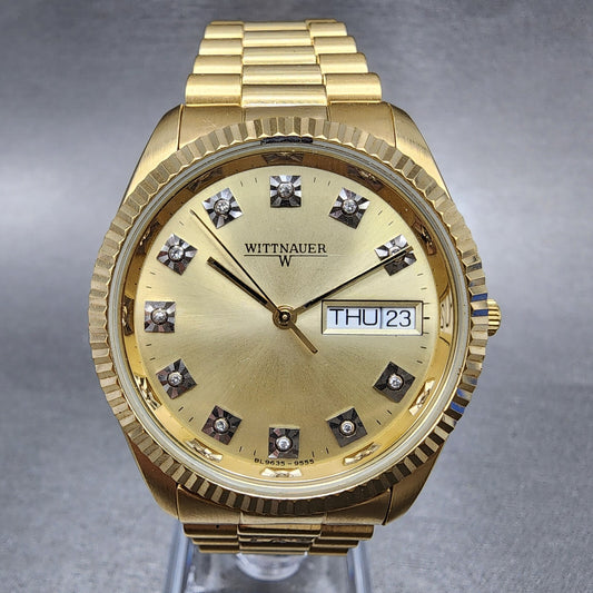 Wittnauer President Watch Men 35mm Gold Dial Gold Tone Daydate BL96359555 PARTS0