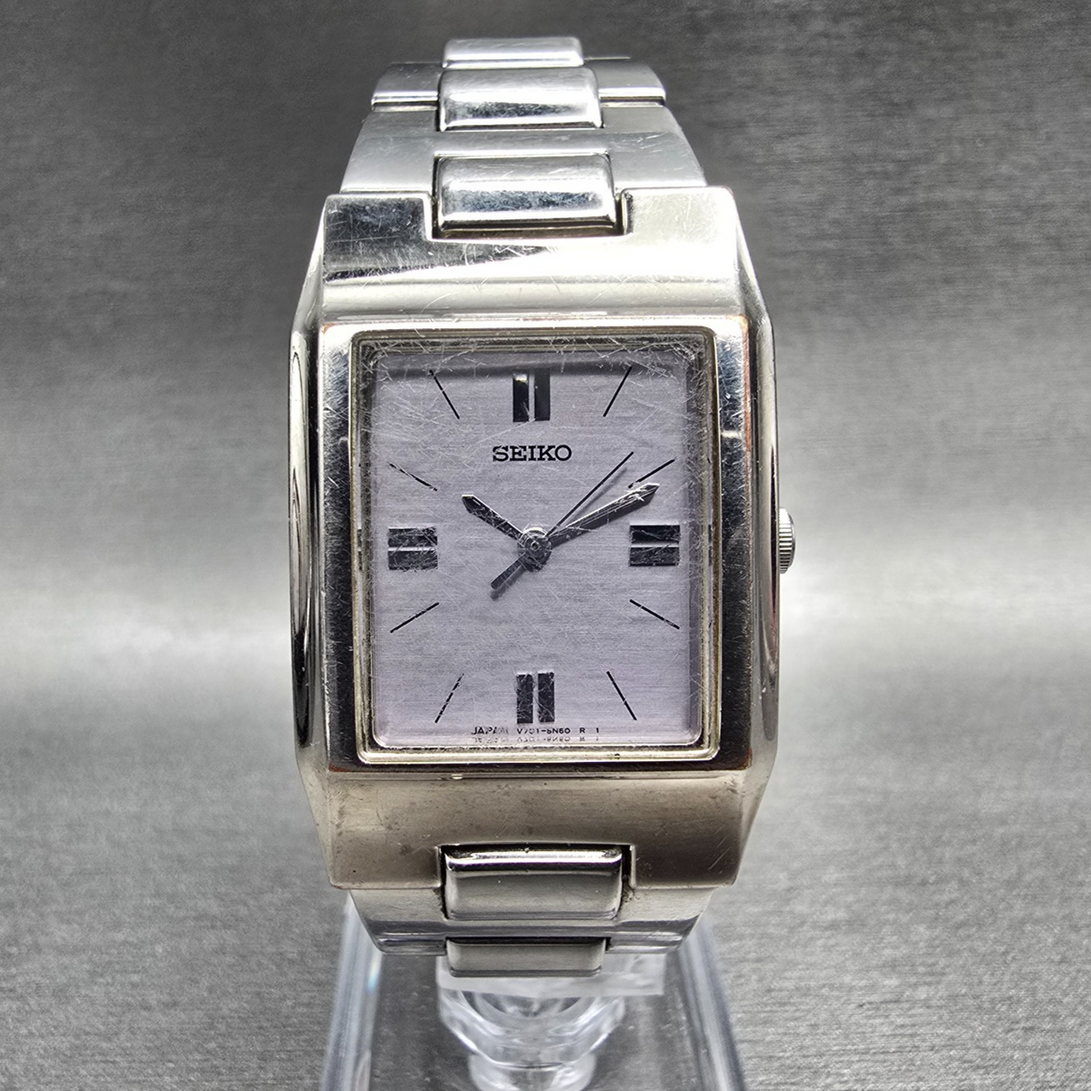 Seiko Watch Men 25mm Blue Dial Silver Tone Rectangle V701-5D30 New Battery0