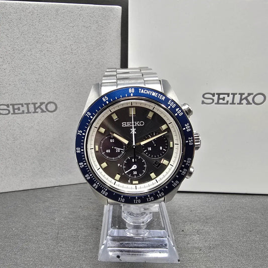 Seiko Prospex Speedtimer Chronograph Watch Men Black Dial Steel Solar SSC9390