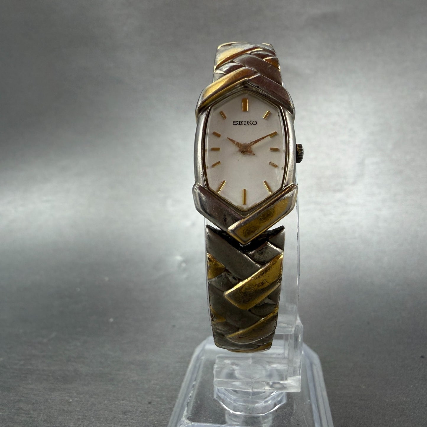 Seiko Watch Women 16mm White Dial Two Tone Hexagon 1N00-6R90 New Battery Vintage5