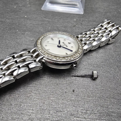 Bulova Watch Women 24mm MOP Dial Silver Tone Round READ!!!!!! 96R150 New Battery2