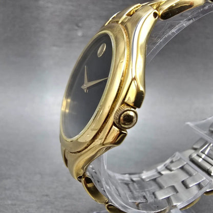 Movado Museum Watch Men 35mm Black Dial Gold Tone Round 88-E4-9872 New Battery2