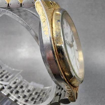 Pulsar Watch Men 37mm White Dial Gold Tone Daydate Round Y1487060 New Battery4