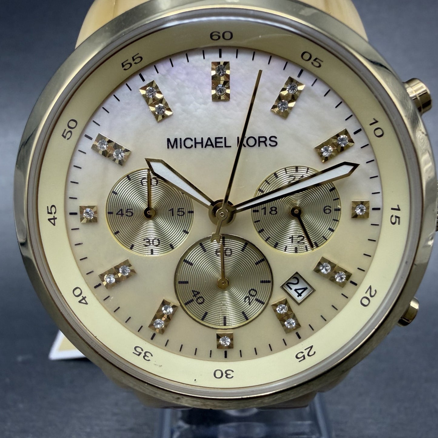 Michael Kors Chrono Watch Women 43mm MOP Dial Cream Date MK-5217 New Battery1
