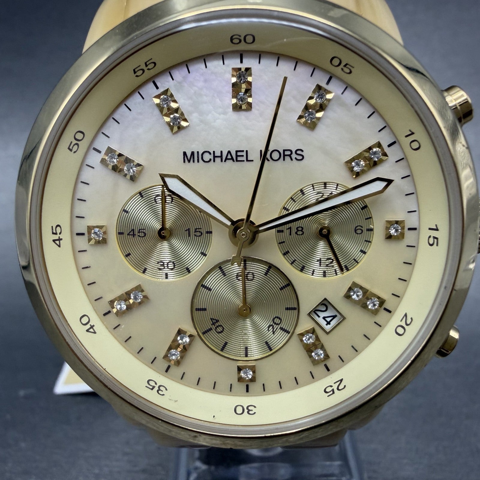 Michael Kors Chrono Watch Women 43mm MOP Dial Cream Date MK-5217 New Battery1
