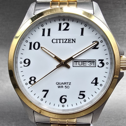 Citizen Watch Men 38mm White Dial Gold Tone Daydate G102-S114331 New Battery1