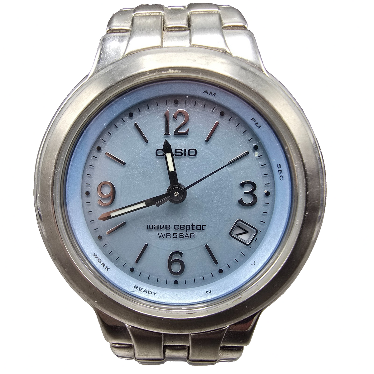 Casio Waveceptor Watch Women 34mm Blue Dial Steel Date Round LWQ-120 Runs0