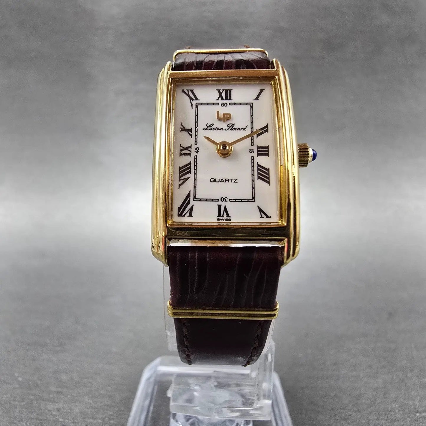 Lucien Piccard Tank Watch Women 18mm White Dial Gold Tone Rectangle New Battery5