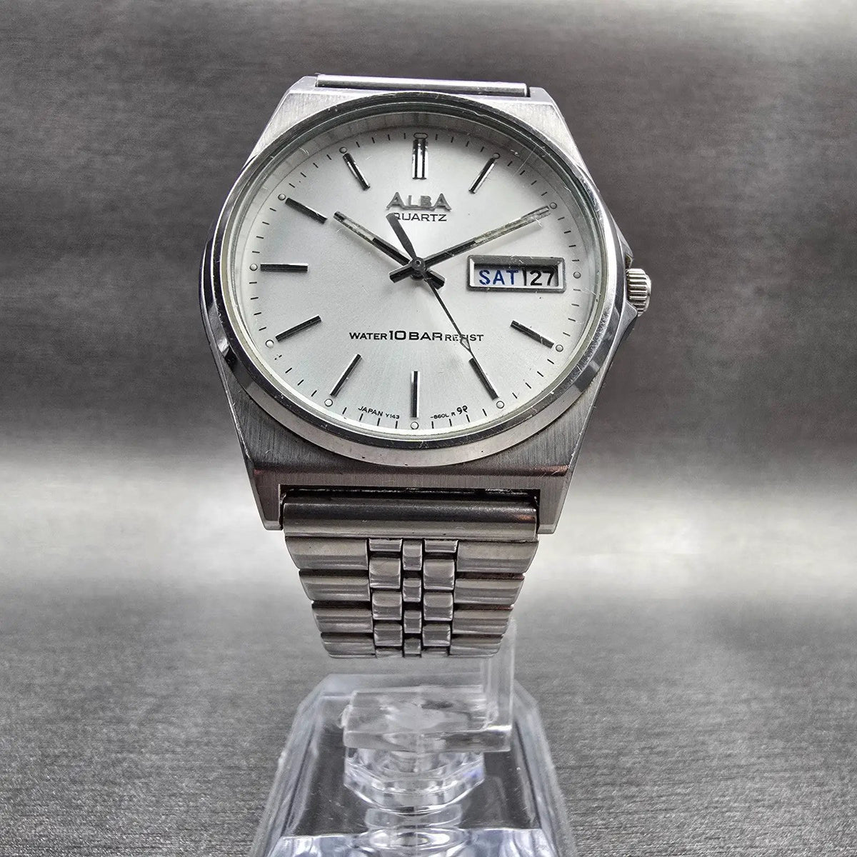 Seiko Alba Watch Men 35mm Silver Dial Silver Tone Daydate Y143-8280 New Battery5