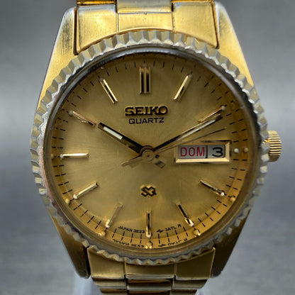 Seiko SQ Watch Women 24mm Gold Dial Gold Tone Daydate Round 3E23-0A60 NewBatt H91