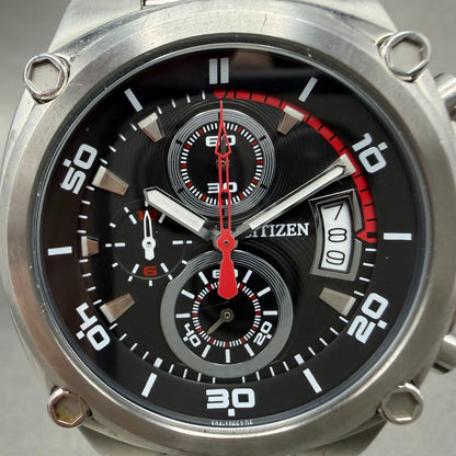 Citizen Chronograph Watch Men 44mm Black Dial Steel Date Round 0510 New battery1