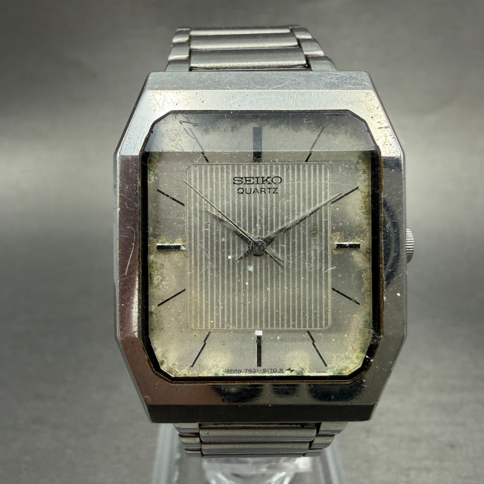 Seiko Tank Watch Men 27mm Silver Dial Silver Tone Octagon 7431-5120 PARTS VTG0