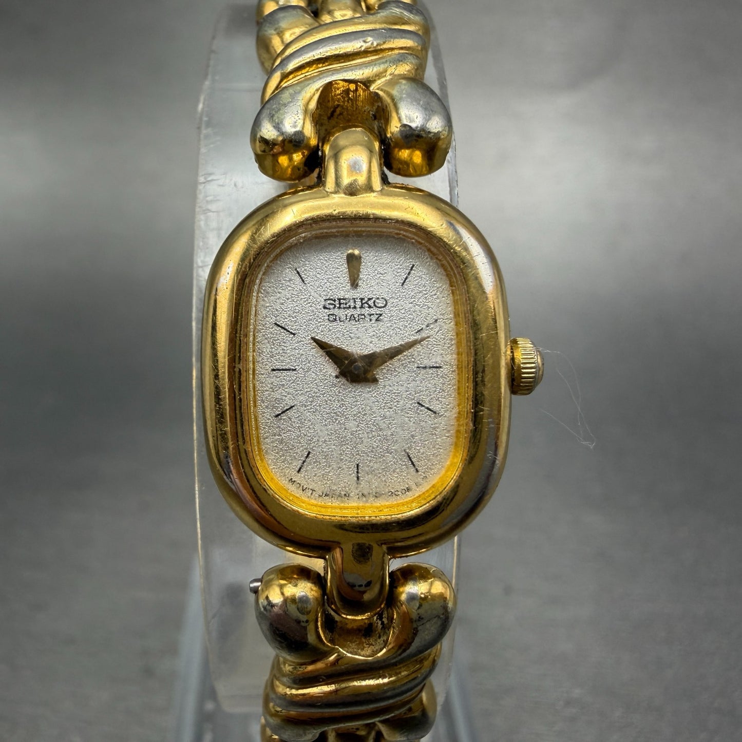 Seiko Watch Women 16mm Silver Dial Two Tone Rectangle 1n00-5h69 New Battery VTG0