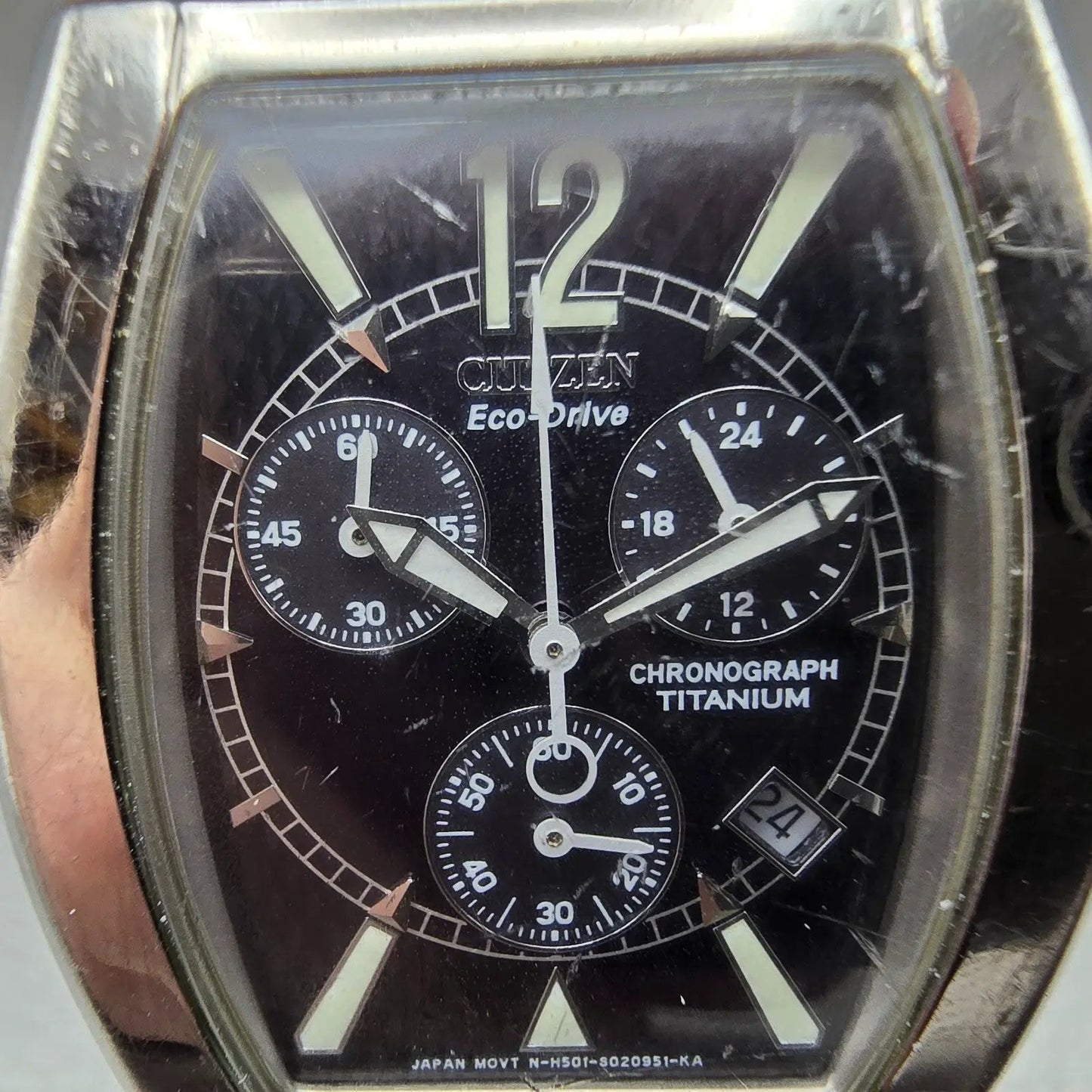 Citizen Eco-Drive Chronograph Watch Men 32mm Black Dial Titanium Date Runs1